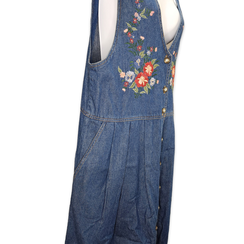 Jane Ashley Blue Denim Maxi Dress with Red & Yellow Floral Embroidery - Picture 7 of 10